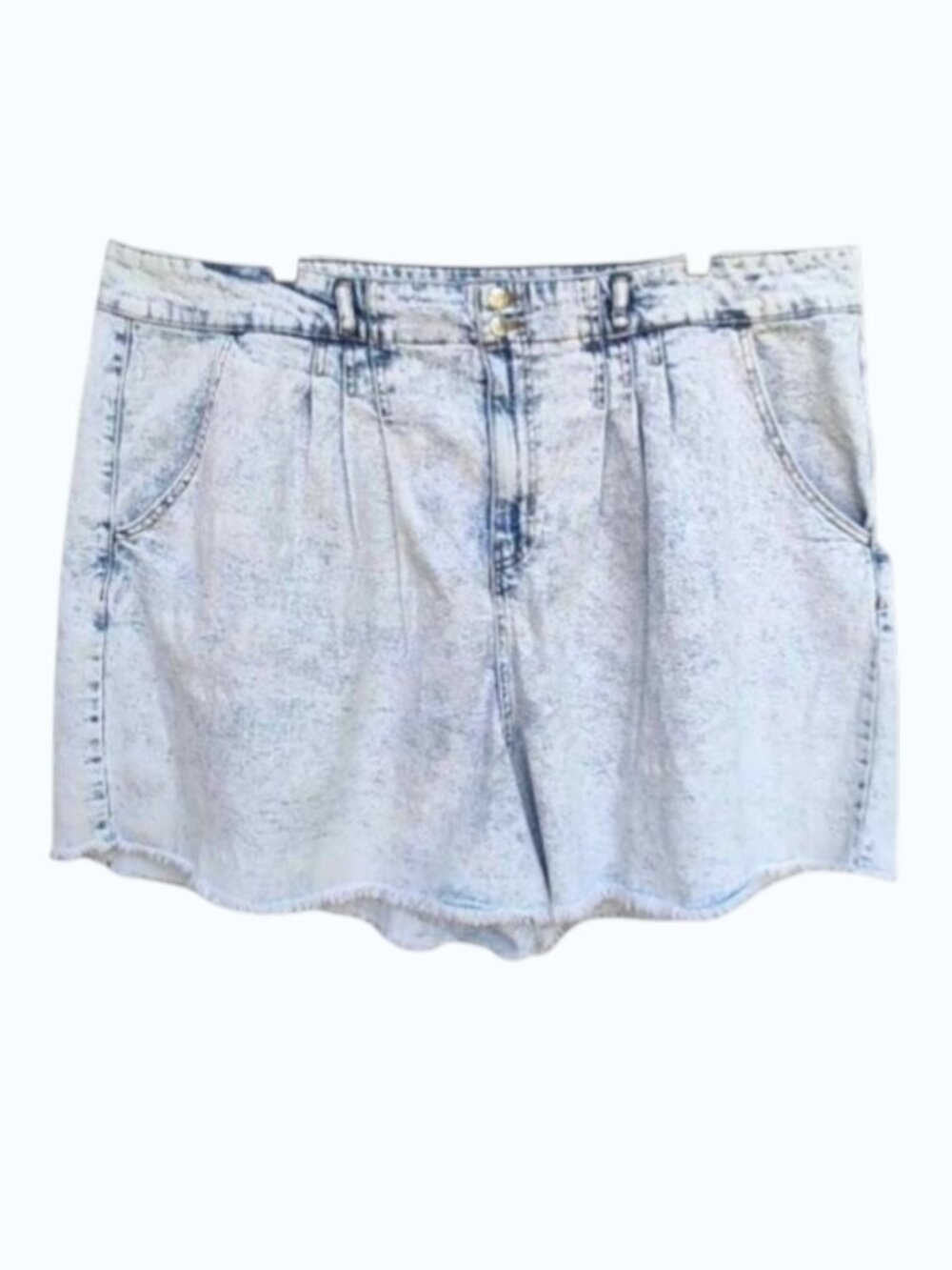 "Wild Fable" High-Rise Pleated Front Acid-Washed Frayed Hem Denim Shorts S…